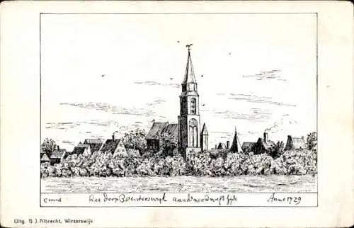 Künstler Ak Winterswijk Gelderland Niederlande, Teilansicht mit Kirche, Anno 1729