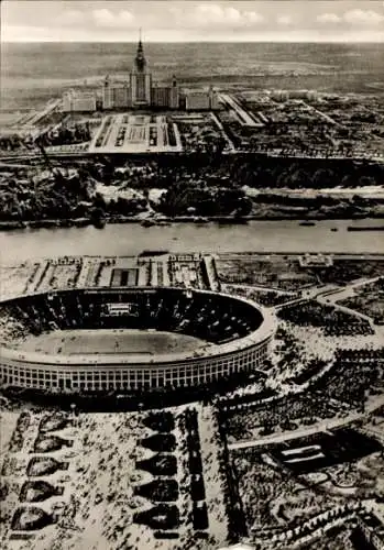 Ak Moskau Russland, Lenin-Stadium, Lomonossow Universität, Luftbild