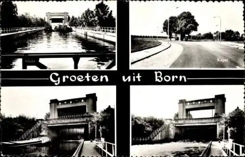 Ak Born Limburg Niederlande, , Schwarz-weiß Fotos von Gebäuden und einer Straße in Born