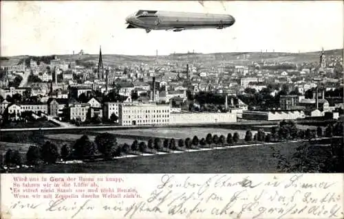 Ak Gera in Thüringen, Gesamtansicht, Zeppelin