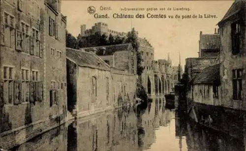 Ak Gand Gent Ostflandern, Gent. 's-Gravensteen Gent. 's-Gravensteen, gesehen von der Lievebrug.