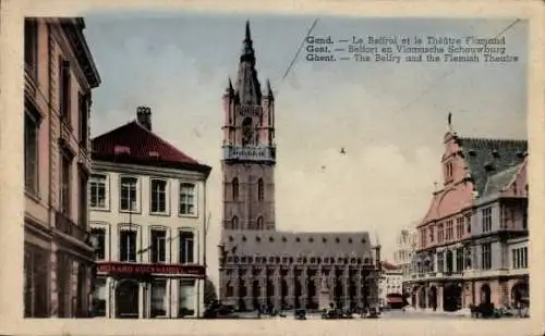 CPA Gand Gand Flandre Orientale, Le Beffroi et le Théâtre Flamand