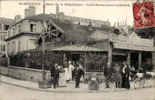 CPA Saint Maurice Val de Marne, Quai de la République, Café Leroux