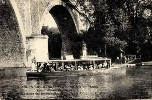 CPA Nogent-sur-Marne Val de Marne, Bootsausflug auf der Marne, Viadukt