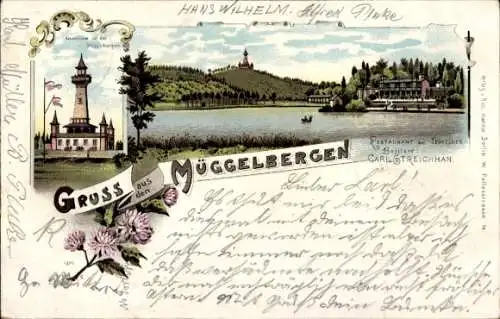 Litho Berlin Köpenick, Müggelberge, Aussichtsturm, Restaurant am Teufelsee