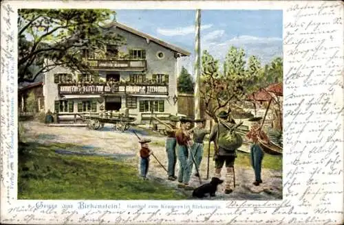 Ak Birkenstein Fischbachau in Oberbayern, Gasthof zum Kramerwirt, Wanderer