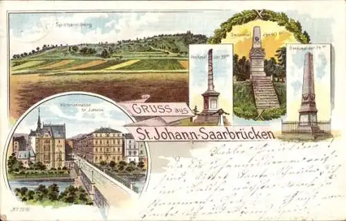 Litho St. Johann Saarbrücken im Saarland, Denkmäler, Brücke, Spicherer Berg