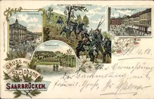 Litho St. Johann Saarbrücken im Saarland, Schlacht bei Spichern, Bahnhofstraße