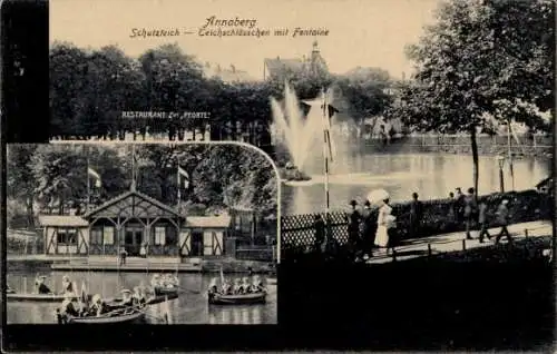 Ak Annaberg Buchholz im Erzgebirge, Schutzteich, Teichschlösschen mit Fontaine