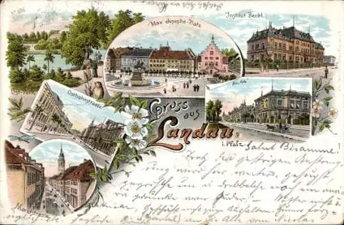 Litho Landau i.d. Pfalz, Institut Becht, Ostbahnstraße, Max Josephs Platz