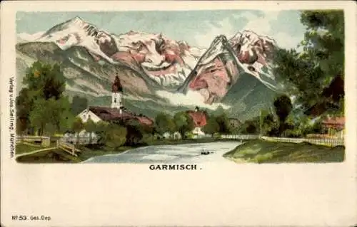 Künstler Ak Garmisch Partenkirchen in Oberbayern, Berggesichter