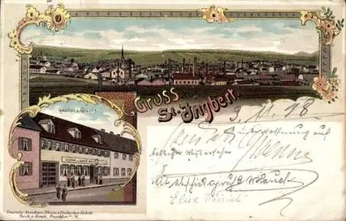 Litho Sankt Ingbert im Saarland, Gesamtansicht, Gasthof zur Glocke