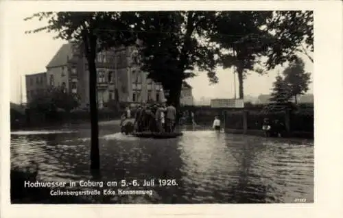 Foto Ak Coburg in Oberfranken, Hochwasser am 5.-6. Juli 1926, Callenbergerstraße Ecke Kanonenweg