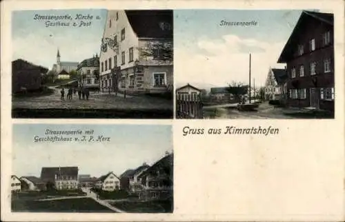 Ak Kimratshofen Altusried im Allgäu, Gasthaus zur Post, Geschäftshaus J. P. Herz, Straßenpartie