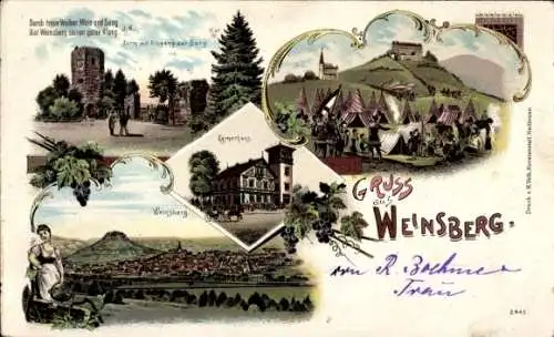 Litho Weinsberg im Kreis Heilbronn, Panorama, Burg