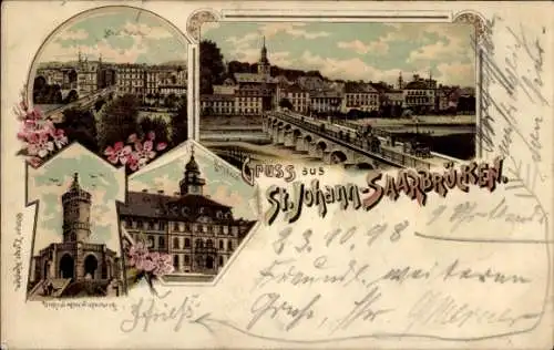 Litho St. Johann Saarbrücken im Saarland, Brücke, Denkmal