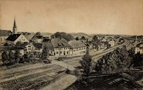 Ak Heimenkirch im Allgäu, Panorama, Eisenbahnstrecke