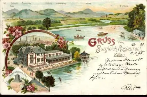 Litho Zittau in der Oberlausitz, Burgteich Restaurant, Denkmal, Breiteberg, Hochwald, Töpfer, Oybin