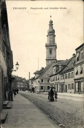 Ak Erlangen in Mittelfranken Bayern, Hauptstraße, Alstädter Kirche