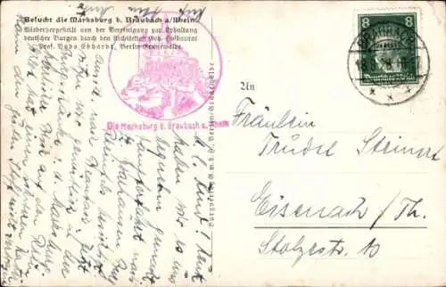 Künstler Ak E. Stritt, Braubach a. Rhein, Marksburg, Vereinigung Burgenerhaltung