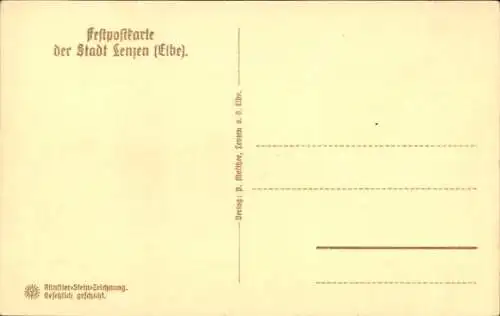 Steindruck Ak Lenzen an der Elbe im Kreis Prignitz, Ort mit Burg anno 1654