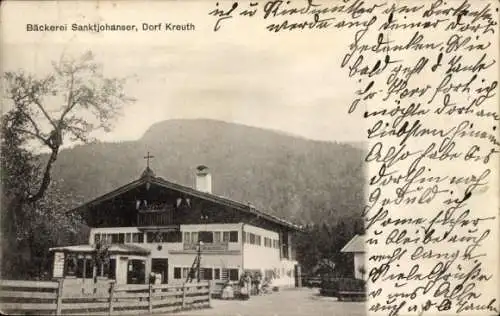 Ak Dorf Kreuth am Tegernsee Oberbayern, Bäckerei Sanktjohanser