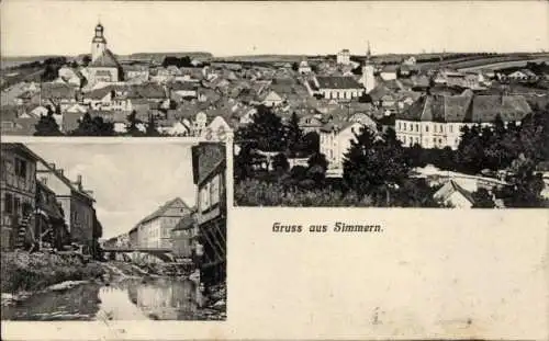 Ak Simmern im Hunsrück, Gesamtansicht, Wassermühle