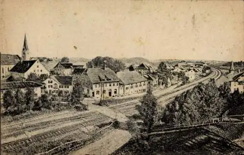 Ak Heimenkirch im Allgäu, Panorama, Eisenbahnstrecke