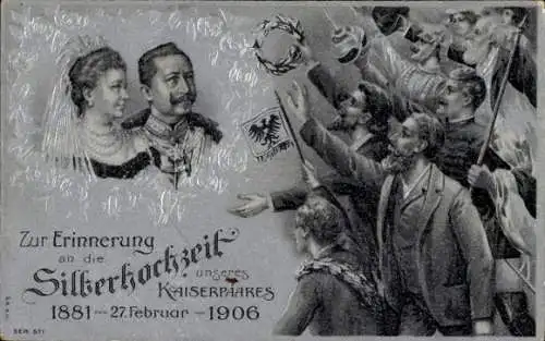 Präge Ak Kaiser Wilhelm II., Kaiserin Auguste Viktoria, Silberhochzeit 27. Februar 1906