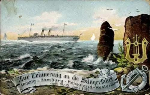 Künstler Ak Sängerfahrt Juni 1911, Leipzig - Hamburg, Helgoland, Westerland