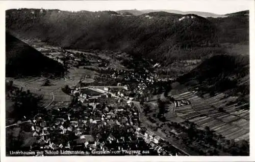 Ak Unterhausen Lichtenstein in Württemberg, Fliegeraufnahme, Schloss, Giesstein