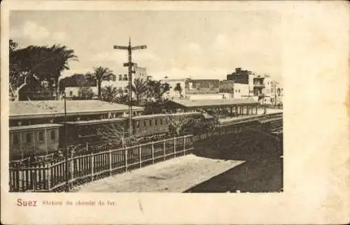 CPA Suez Egypte, Station du chemin de fer