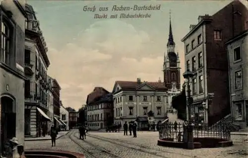 Ak Burtscheid Aachen Nordrhein Westfalen, Markt, Michaelskirche, Hotel