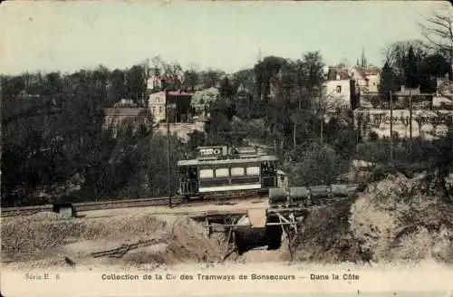 CPA Bonsecours Seine-Maritime, Tramway, Dans la Côte