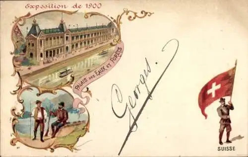 Litho Paris, Exposition de 1900, Palais des Eaux et Forets