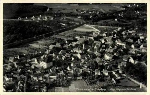 Ak Rückersdorf im Nürnberger Land Bayern, Fliegeraufnahme der Stadt