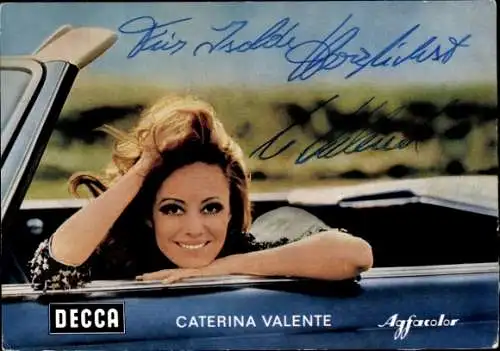 Ak Schauspielerin und Sängerin Caterina Valente, Auto, Decca-Schallplatten, Portrait, Autogramm