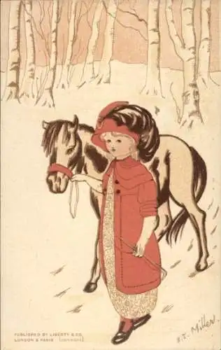 Künstler Ak Miller, H. T., Mädchen mit Pferd, Winter