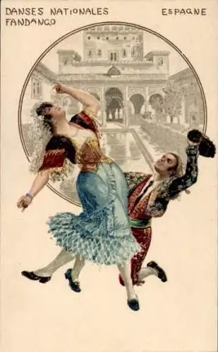 Litho Spanien, Danses Nationales, Fandango, Tanzendes Paar