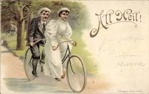 Litho Paar auf einem Tandem, All Heil