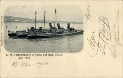 Ak S. M. Torpedoboots Division auf dem Rhein, Mai 1900