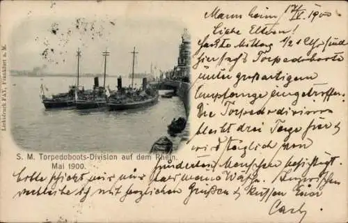 Ak S. M. Torpedoboots Division auf dem Rhein, Mai 1900