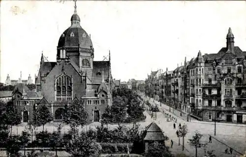 Judaika Ak Katowice Kattowitz Oberschlesien, August Schneider Straße, Synagoge