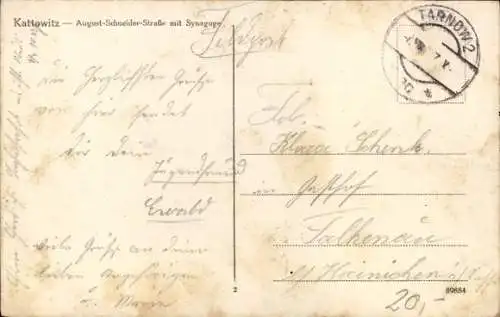 Judaika Ak Katowice Kattowitz Oberschlesien, August Schneider Straße, Synagoge