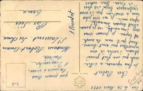 Ak Glückwunsch Neujahr, Orange getigerte Katze mit Wollknäuel