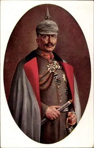 Künstler Ak Grabendorff, R., Kaiser Wilhelm II., Portrait in Felduniform, Pickelhaube