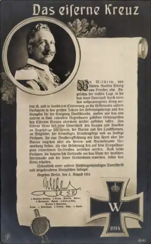 Ak Das eiserne Kreuz, Kaiser Wilhelm II., Portrait, Zitat