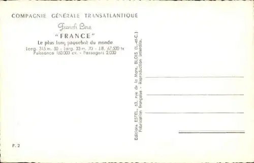 Ak Dampfer France, Compagnie Générale Transatlantique CGT, French Line