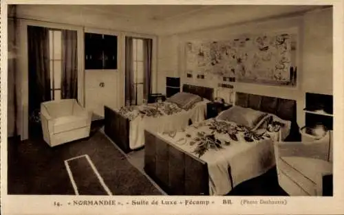 Ak Paquebot Normandie, CGT French Line, Transatlantique, Chambre de luxe