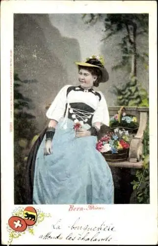 Ak Bern Stadt Schweiz, Brienz, Berner Volkstracht, Bernerin, Blumenkörbe